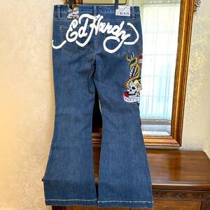 New Ed Hardy Women's Blue Jeans. Size 32. New York City Eagle, Skull & Snake.